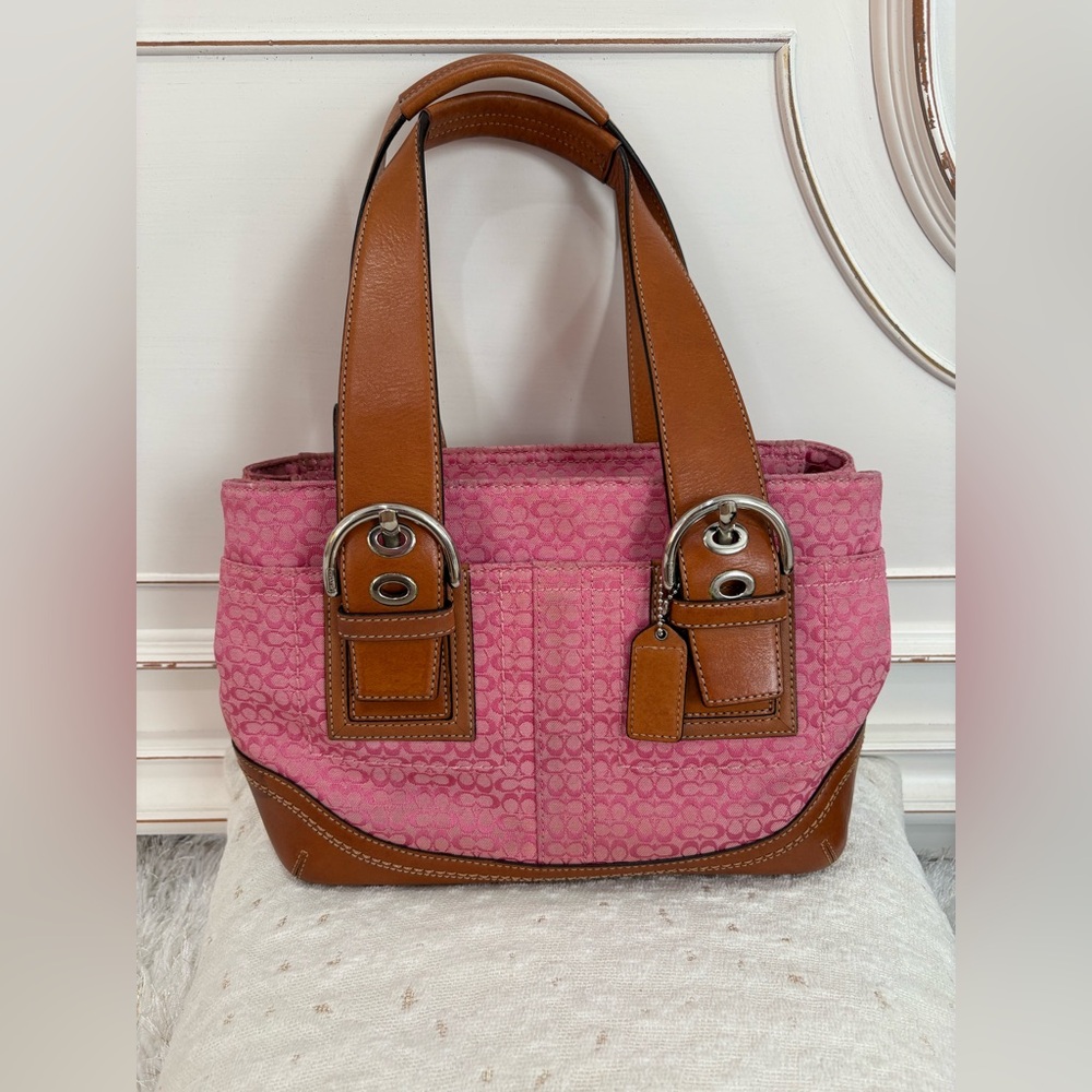 Vintage Coach Pink and Tan Leather Soho Mini Tote Bag